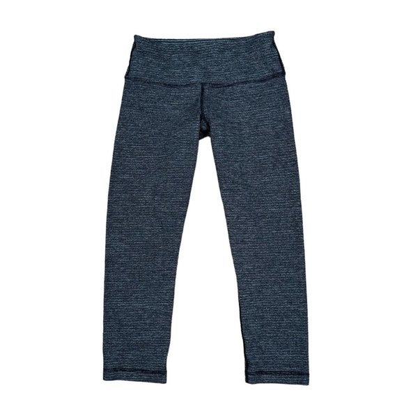 Lululemon Wunder Under Crop Leggings Knit Striped Dark Gray Size 4 [20'' inseam] - Picture 3 of 5